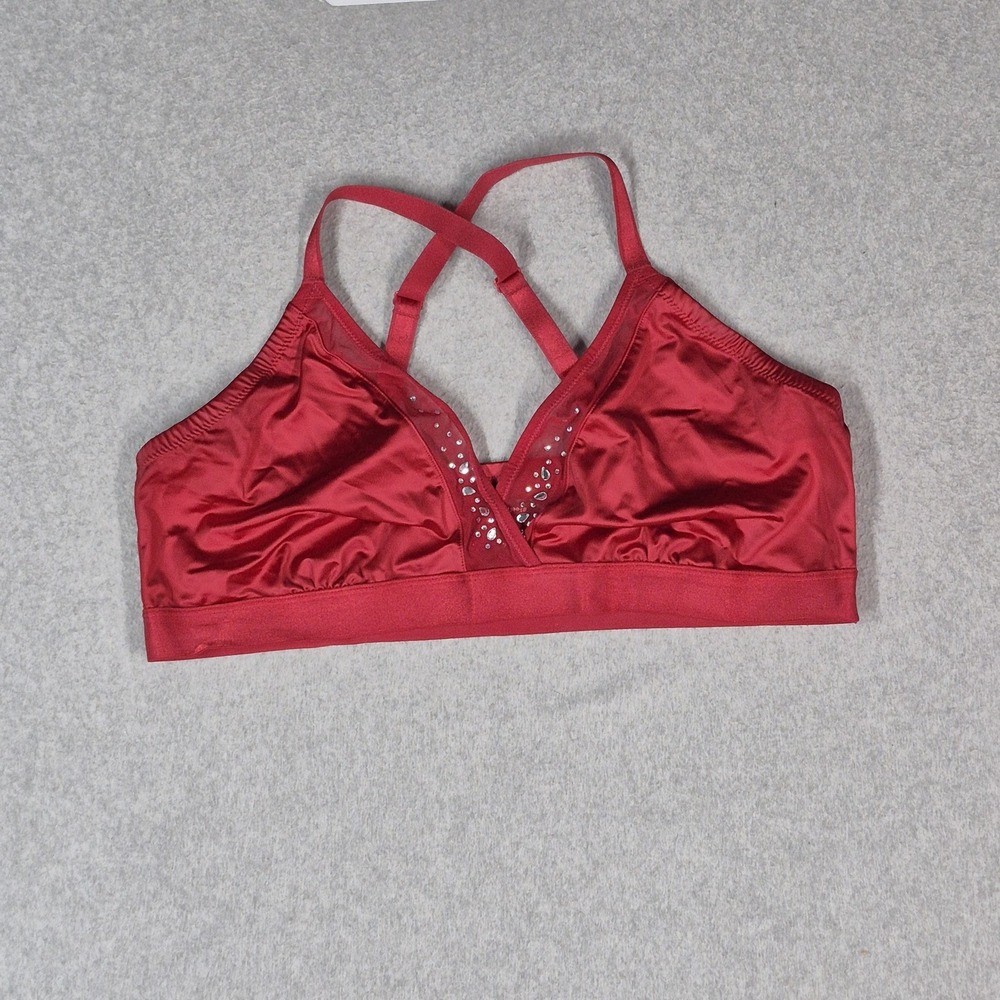 Torrid Women Bra 1 Red Bralette Unlined Wireless Strap Rhinestone Adjustable REA